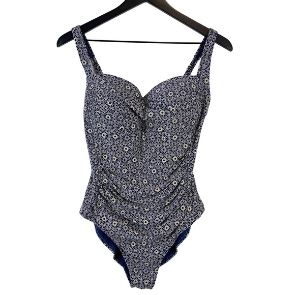 Niptuck (10) Womens Ruched Multi Fit Cup One Piece Swim Suit Floral Navy Blue - Picture 1 of 9